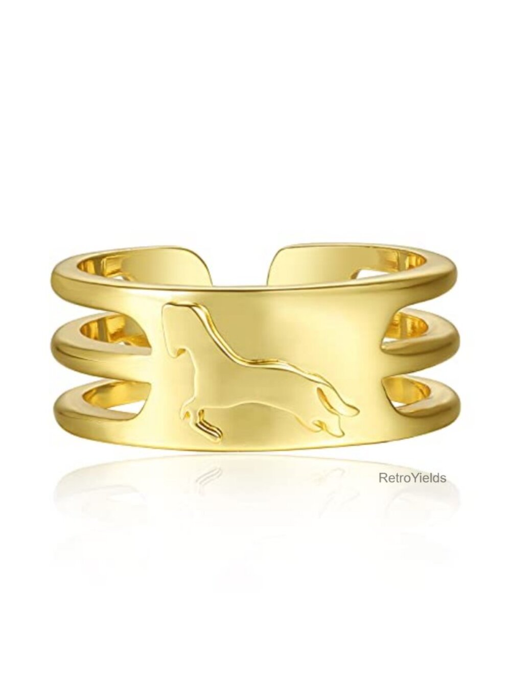 Adjustable Gold Plated Brass Cubic Zirconia Horse Open Band Ring